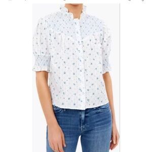 Tuckernuck THE SHIRT BY ROCHELLE BEHRENS Nicole Blue Floral Shirt  Sz M